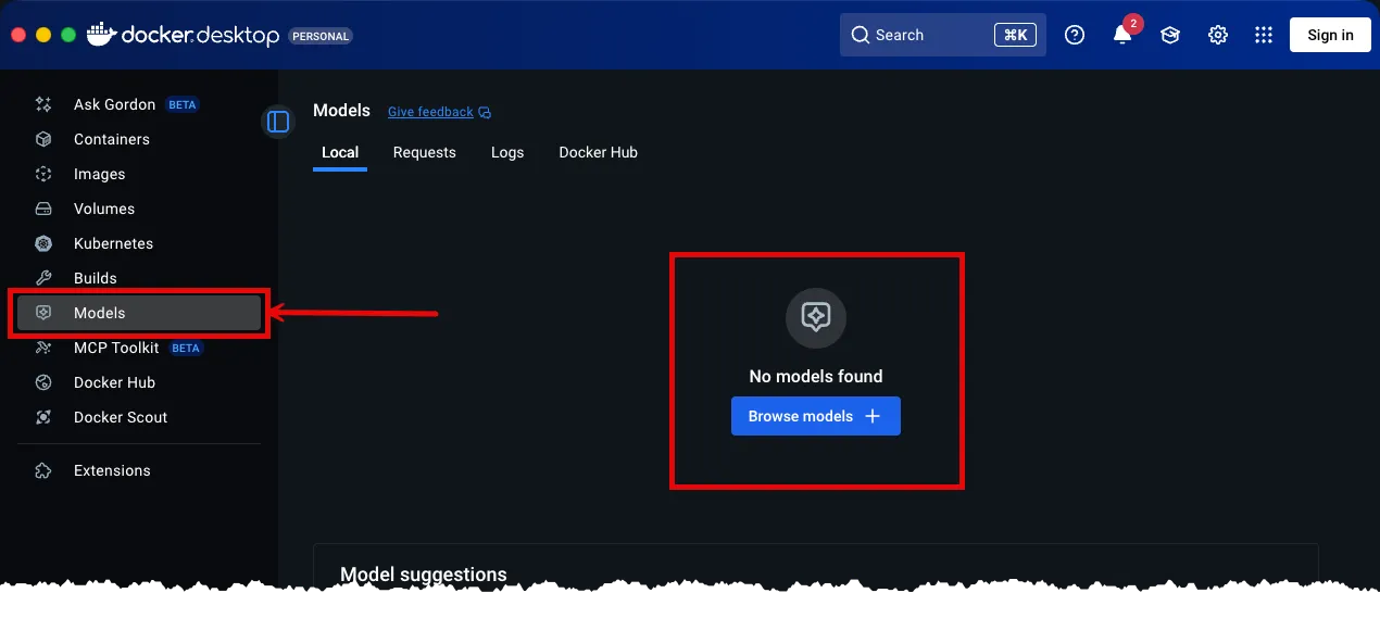 Docker Desktop Models View