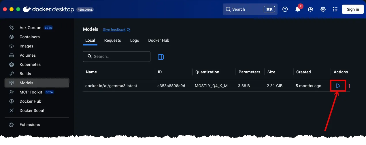 Docker Desktop Running Model