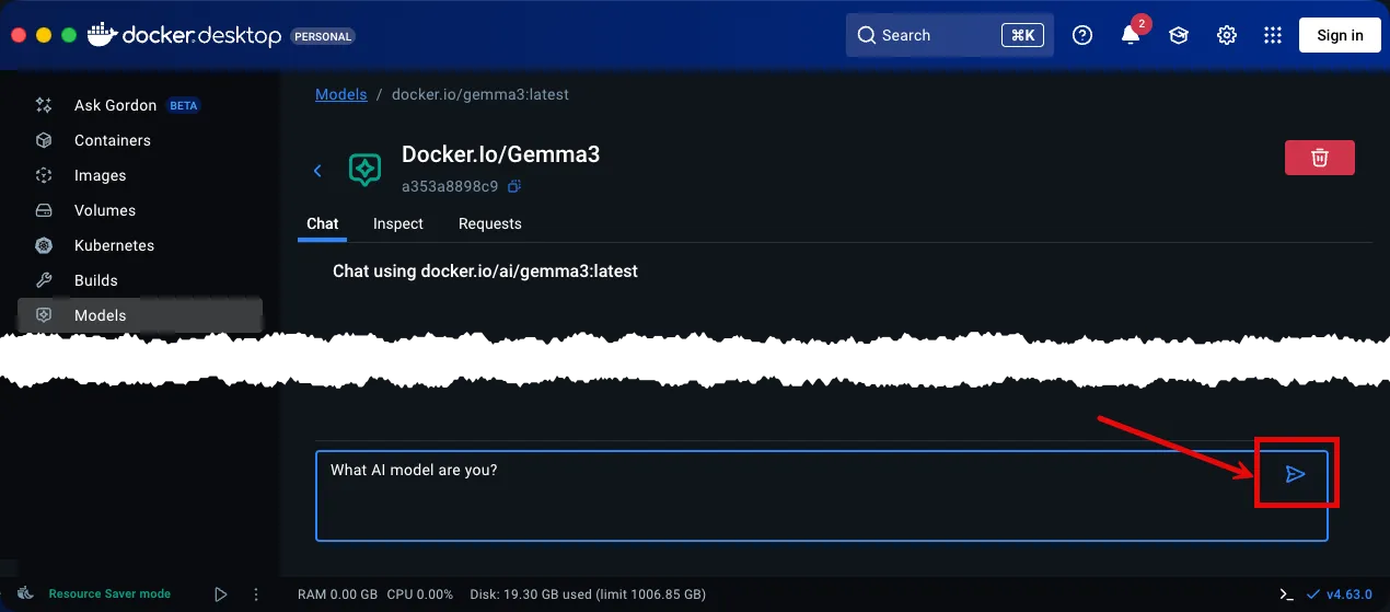 Docker Desktop Querying a Model